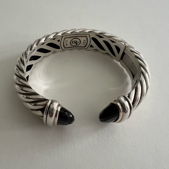 David Yurman Sterling Silver Black Onyx 10MM Waverly Cuff Bracelet - Picture 2 of 5